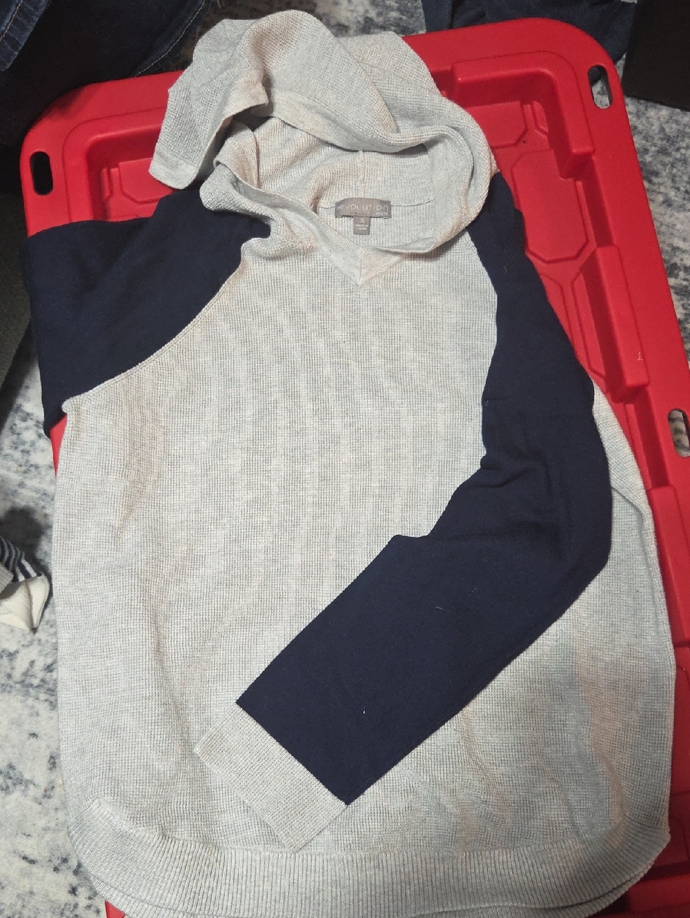 Light Gray Hoodie with Navy Raglan Sleeves - Casual Pullover